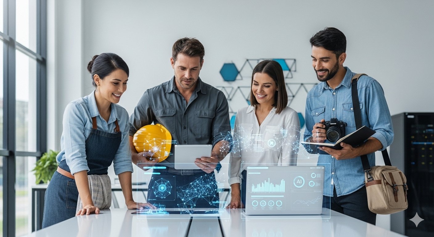 Diverse small business owners using technology